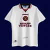 front view of Manchester United away white retro jersey (96/97) with traditional styling.