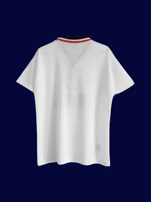 back view of away white retro jersey (96/97) showing stitched back for numbers.