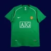 front view of green Manchester United goalkeeper retro jersey (07/08) with classic long sleeves.