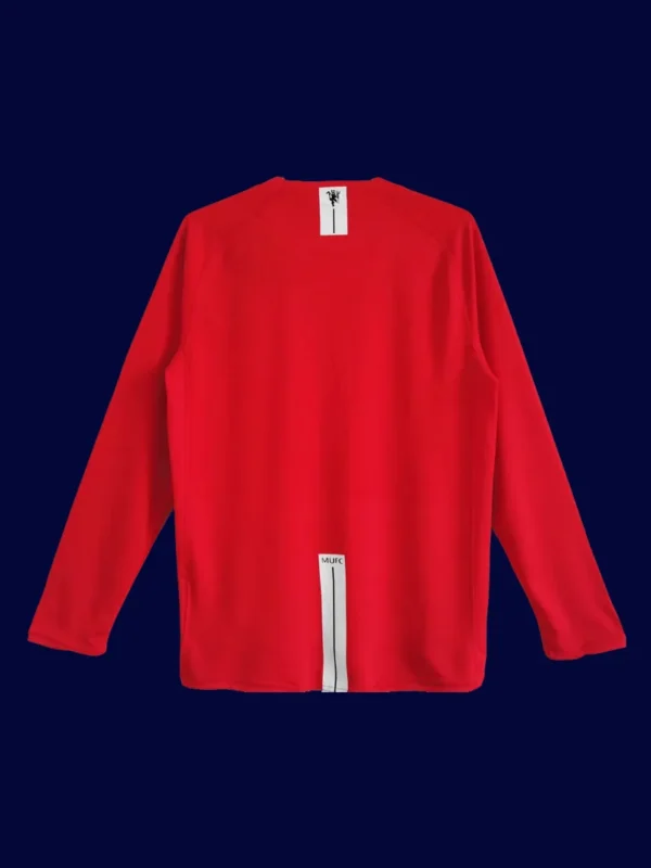 back view of long sleeve home retro jersey (07/08) showing stitched back and number-ready panel.