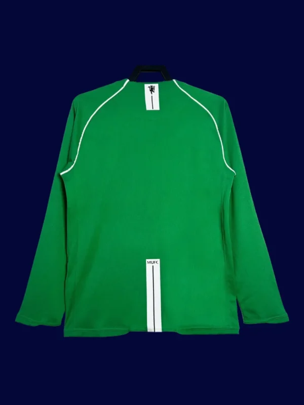 back view of long sleeve goalkeeper retro jersey (07/08) showing plain back for number printing.
