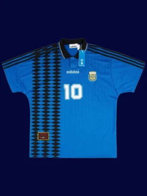 Maradona Argentina away blue retro shirt front 1994, high-quality breathable fan gear.