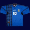 Maradona Argentina away long sleeve retro shirt front 94/97, high-quality breathable fan gear.