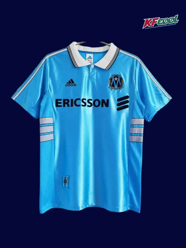 Marseille away classic retro jersey 1998/99 front white blue away design