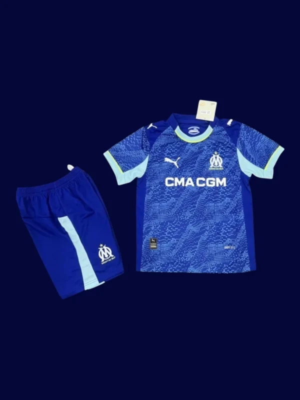 Marseille Third Kids kits 25/26 front lightweight breathable junior football shirt