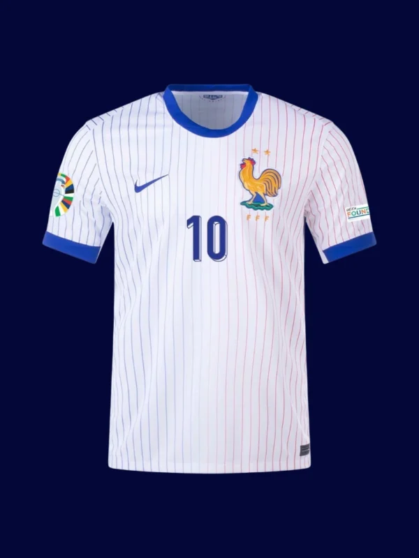 Mbappé France away jersey front 24/25, high-quality breathable fan gear.