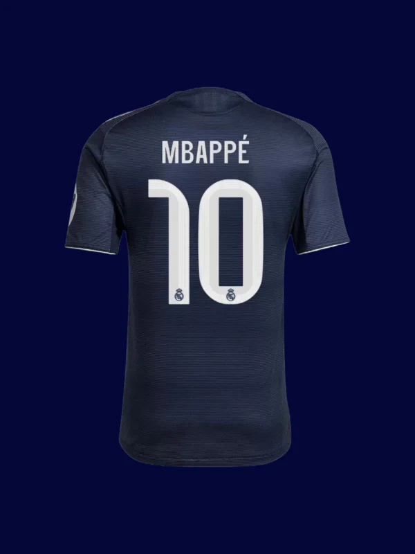 Mbappé Real Madrid away player jersey back 25/26 with #10, high-quality breathable design.
