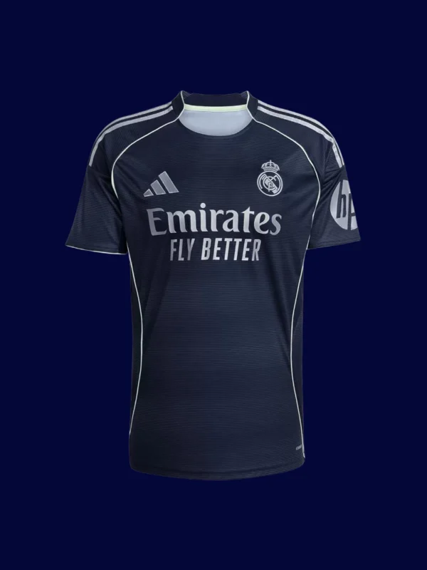 Mbappé Real Madrid away jersey front 25/26, high-quality breathable fan gear.