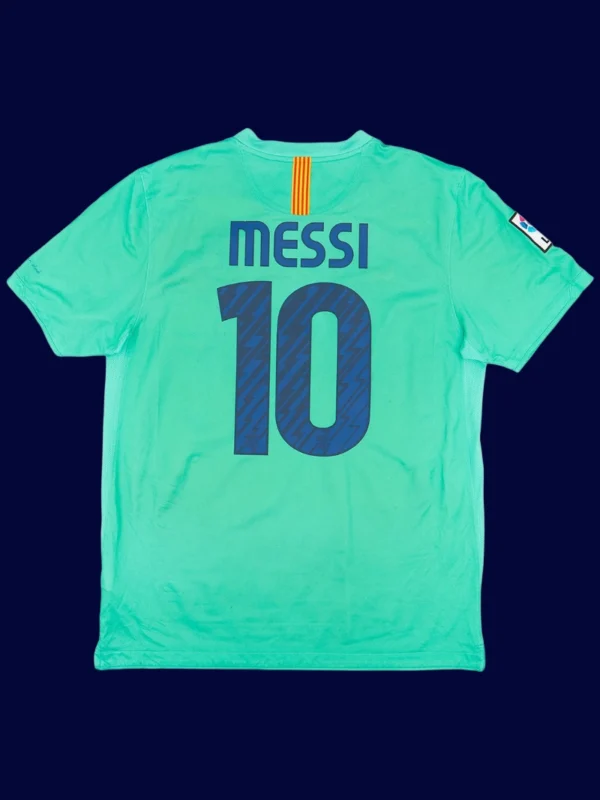 Messi Barcelona away green retro jersey back 10/11 with #10, breathable, high-quality.