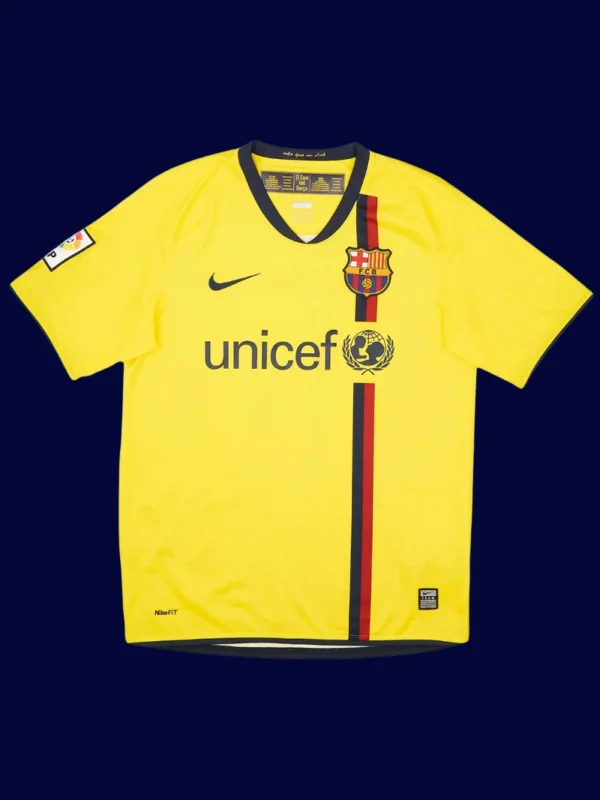 Messi Barcelona away yellow retro jersey front 08/09, high-quality breathable fan classic.