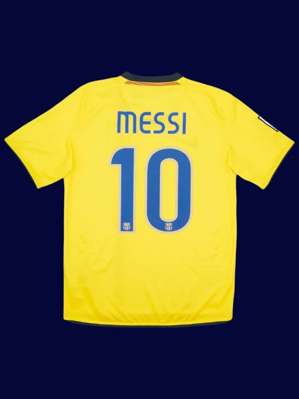 Messi Barcelona away yellow retro jersey back 08/09 with #10, breathable and high-quality.