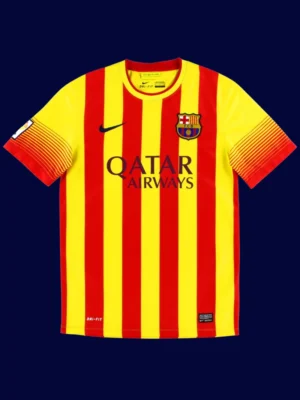 Messi Barcelona away yellow retro jersey front 13/14, high-quality breathable fan classic.