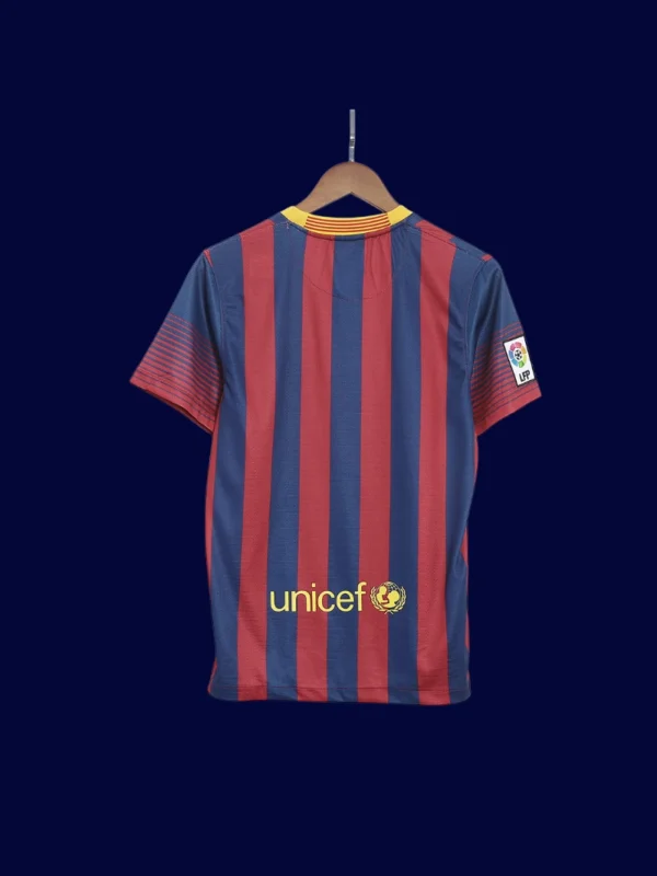 Messi Barcelona home retro jersey back 13/14 with #10, breathable high-quality design.