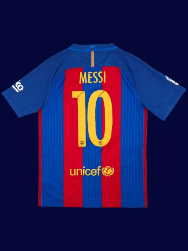 Messi Barcelona home retro jersey back 16/17 with #10, high-quality breathable design.