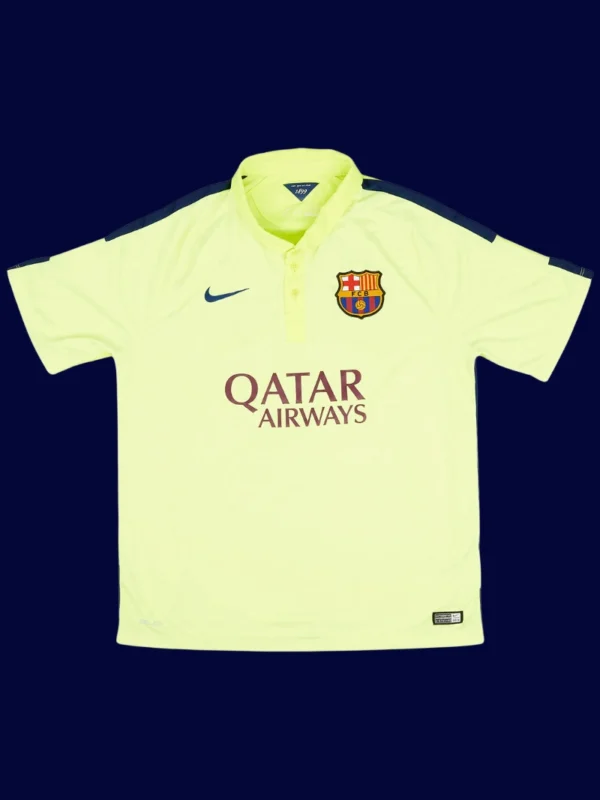Messi Barcelona third yellow retro jersey front 14/15, high-quality breathable fan classic.