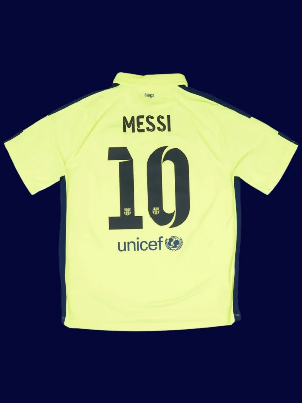 Messi Barcelona third yellow retro jersey back 14/15 with #10, breathable high-quality design.