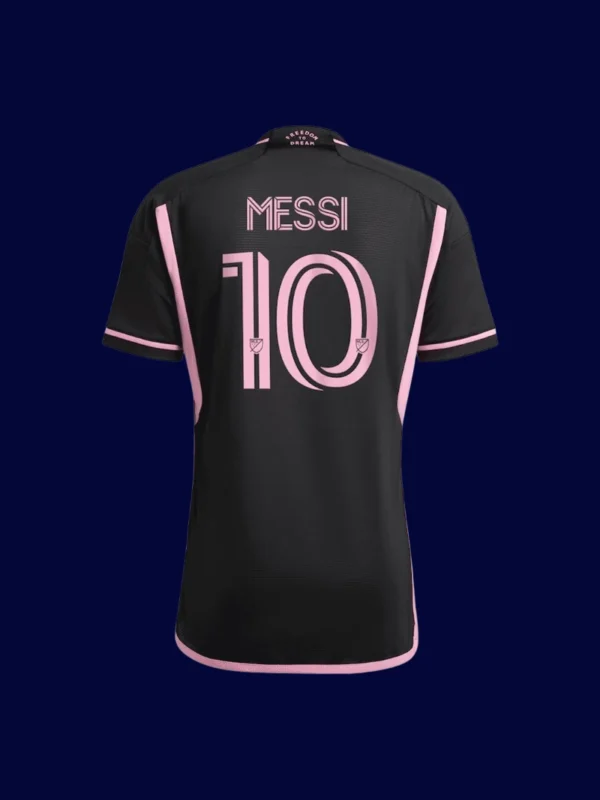 Messi Inter Miami away black player jersey back 23/24 with #10, breathable high-quality design.