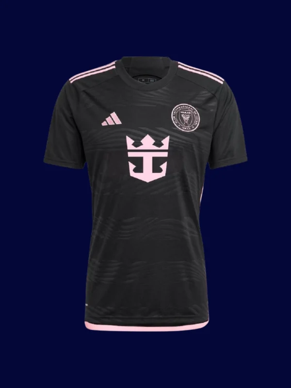 Messi Inter Miami away black jersey front 24/25, high-quality breathable fan gear.