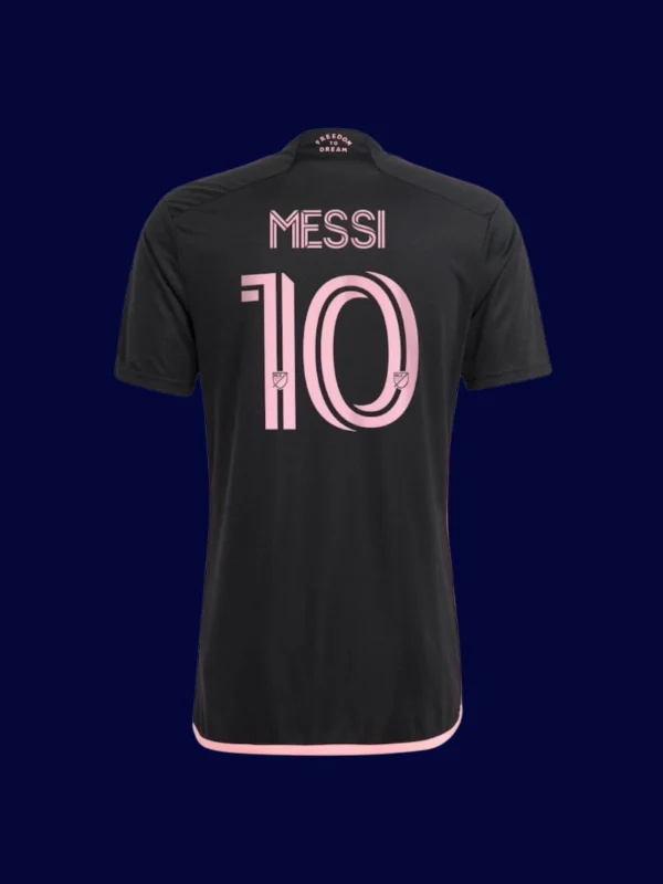 Messi Inter Miami away black jersey back 24/25 with #10, iconic fan design, breathable and premium.