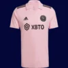 Messi Inter Miami home pink jersey front, high-quality breathable fan shirt.
