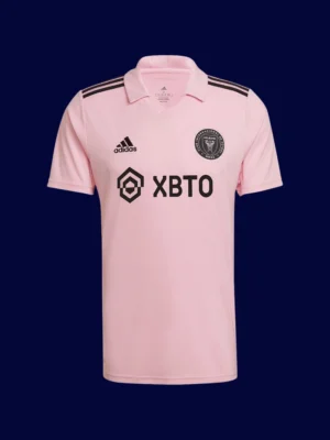 Messi Inter Miami home pink jersey front, high-quality breathable fan shirt.