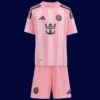 Messi Inter Miami home pink kids kit front 2025, high-quality breathable youth fan gear.