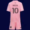 Messi Inter Miami home pink kids kit back 2025 with #10, breathable high-quality design.