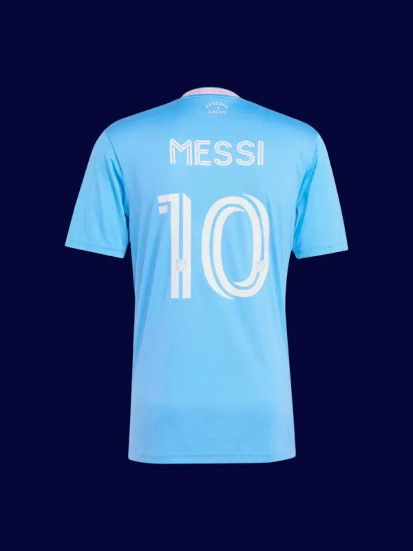 Messi Inter Miami third blue jersey back 2025 with #10, breathable fan design, high-quality.