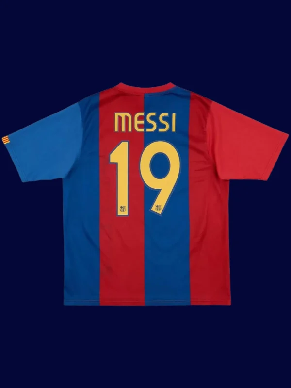 Messi Barcelona home retro jersey back 06/07 with #19, breathable high-quality design.