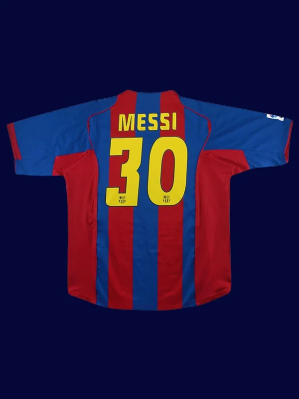 Messi Barcelona home retro jersey back 04/05 with #30, breathable high-quality design.
