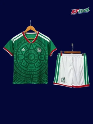 Mexico home green kids kit 26/27 fans front — child size, breathable
