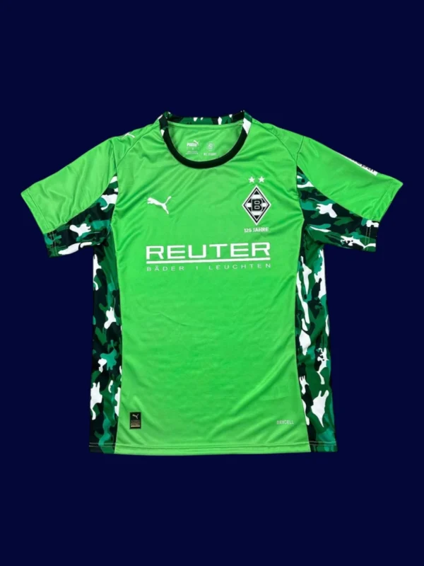 Mönchengladbach Away Jersey 25/26 Fans Version front with black-and-white away design and crest.