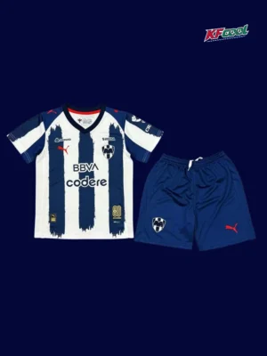 Monterrey home kids kits 25/26 front navy white stripes