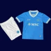 Napoli Home Kids Kits 25/26 front with mini crest and youth-friendly fit.