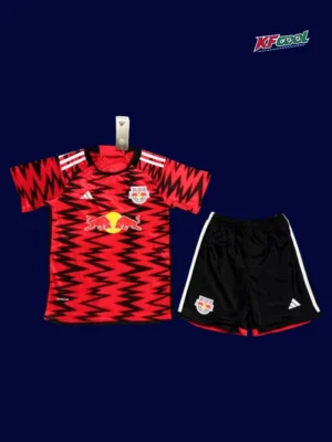 New York Red Bull home kids kits 25/26 front red blue stripes