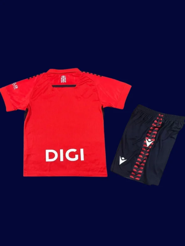 Osasuna Home Kids Kits 25/26 back with printed number panel for kids.