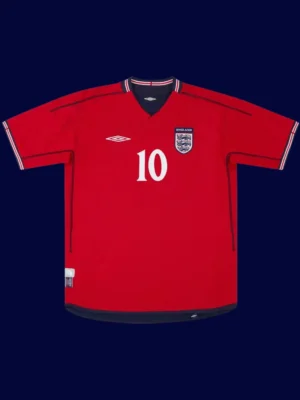 Owen England away red retro shirt front 02/04, high-quality breathable fan gear.