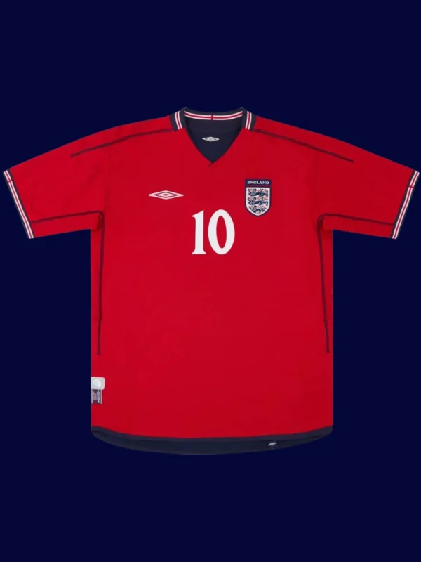 Owen England away red retro shirt front 02/04, high-quality breathable fan gear.
