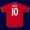 Owen England away red retro shirt back 02/04 with #10, high-quality breathable design.