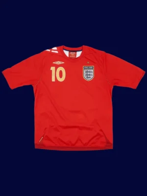 Owen England away red retro shirt front 06/08, high-quality breathable fan gear.