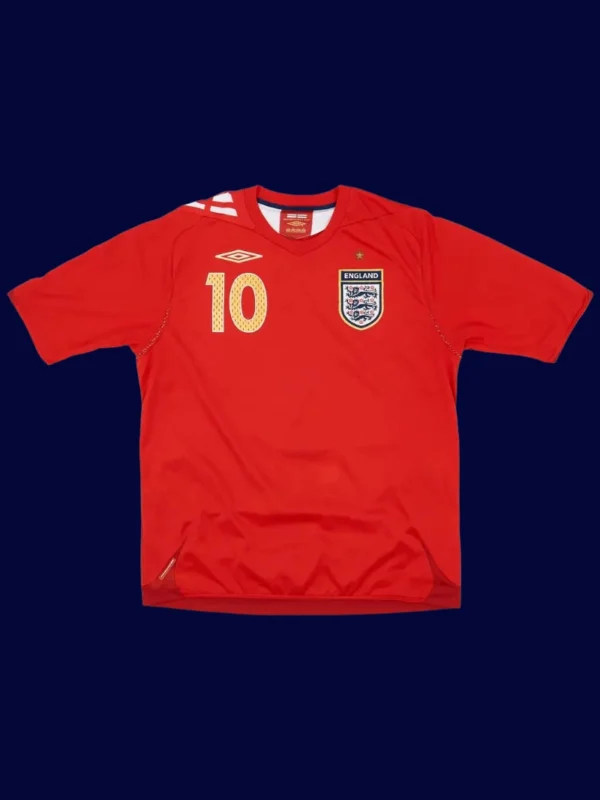 Owen England away red retro shirt front 06/08, high-quality breathable fan gear.