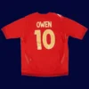 Owen England away red retro shirt back 06/08 with #10, high-quality breathable design.