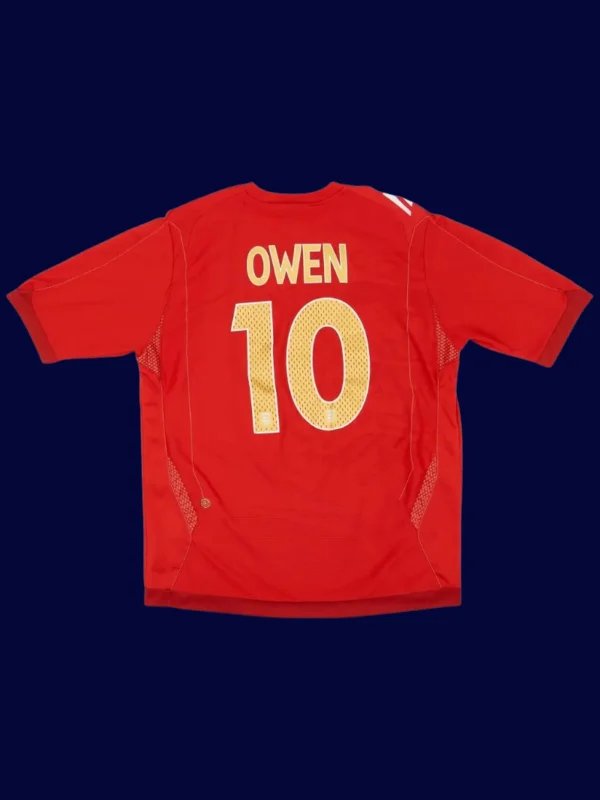 Owen England away red retro shirt back 06/08 with #10, high-quality breathable design.