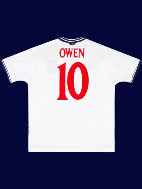 Owen England home white retro shirt back 99/01 with #10, high-quality breathable design.