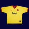 Owen Liverpool away yellow retro shirt front 97/99, high-quality breathable fan gear.