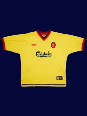 Owen Liverpool away yellow retro shirt front 97/99, high-quality breathable fan gear.