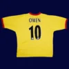 Owen Liverpool away yellow retro shirt back 97/99 with #10, high-quality breathable design.