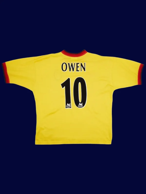 Owen Liverpool away yellow retro shirt back 97/99 with #10, high-quality breathable design.