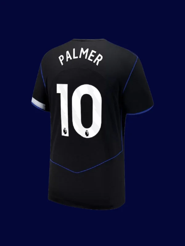 Palmer Chelsea third black jersey back 25/26 with #10, high-quality breathable design.