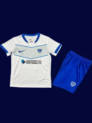 Portsmouth Away Kids Kits 25/26 front with away palette and mini crest.